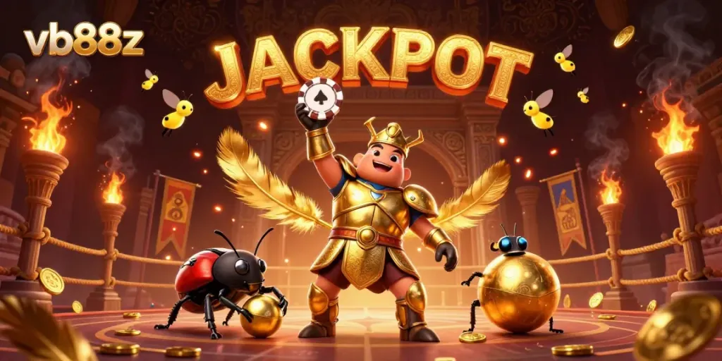 Engage in thrilling gameplay at vb88z with a mighty golden armored beetle and vibrant gaming elements.