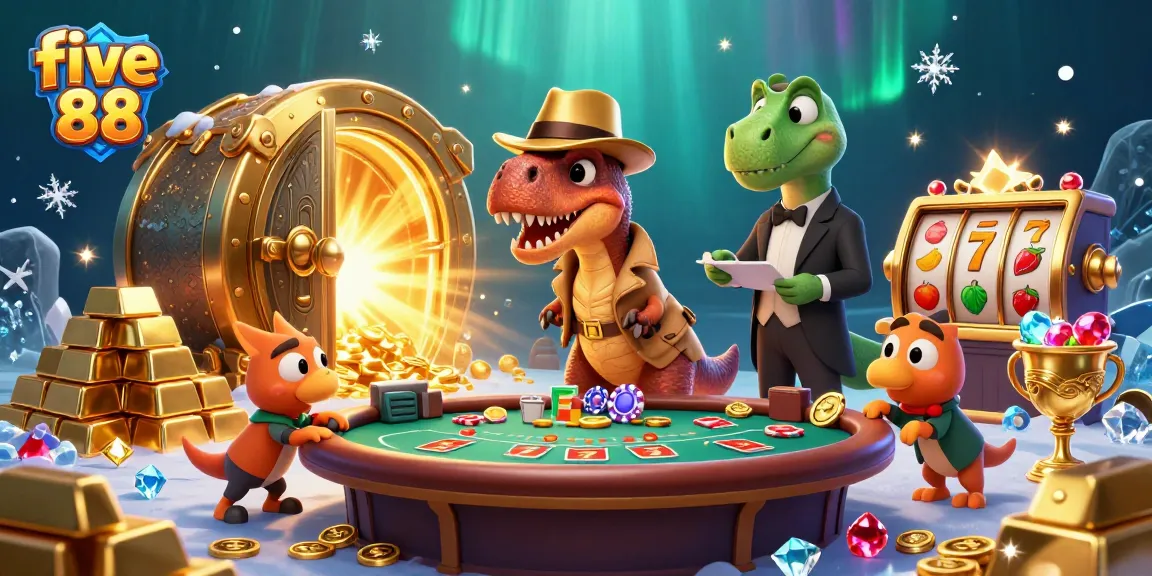 Watch the five 88 velociraptor card counter blend into the vibrant casino scene filled with gold and jewels.