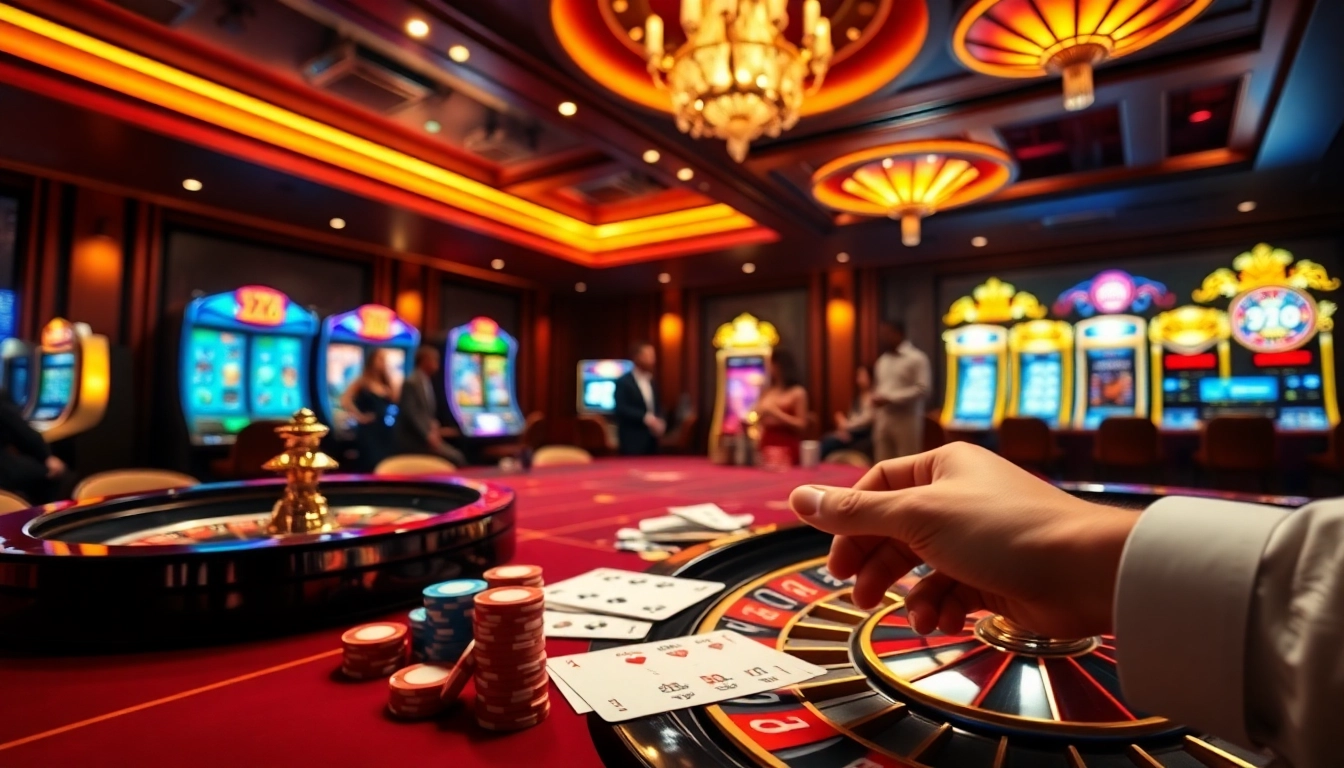 Exciting scene of nhà cái HZ88 with players engaged in casino games, highlighting professionalism and luxury.