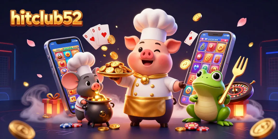 Engage with hitclub52 by exploring vibrant casino games, gold coins, and festive characters.