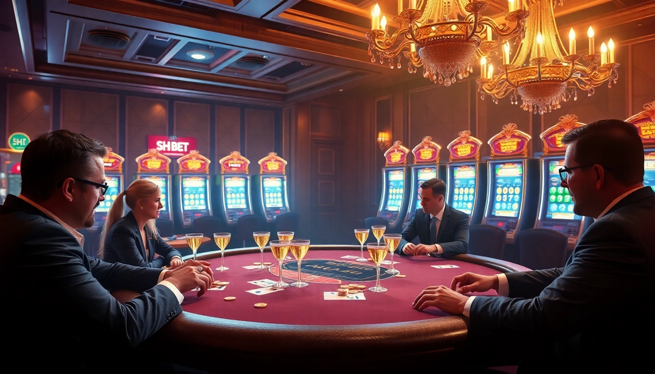 SH BET players enjoying an upscale casino ambiance at a high-stakes poker table.