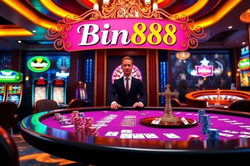 Engage with Bin88 at a vibrant casino featuring a thrilling gaming table and roulette wheel.