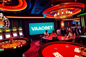 Experience the excitement of VAOBET with a vibrant casino scene featuring roulette and poker action.