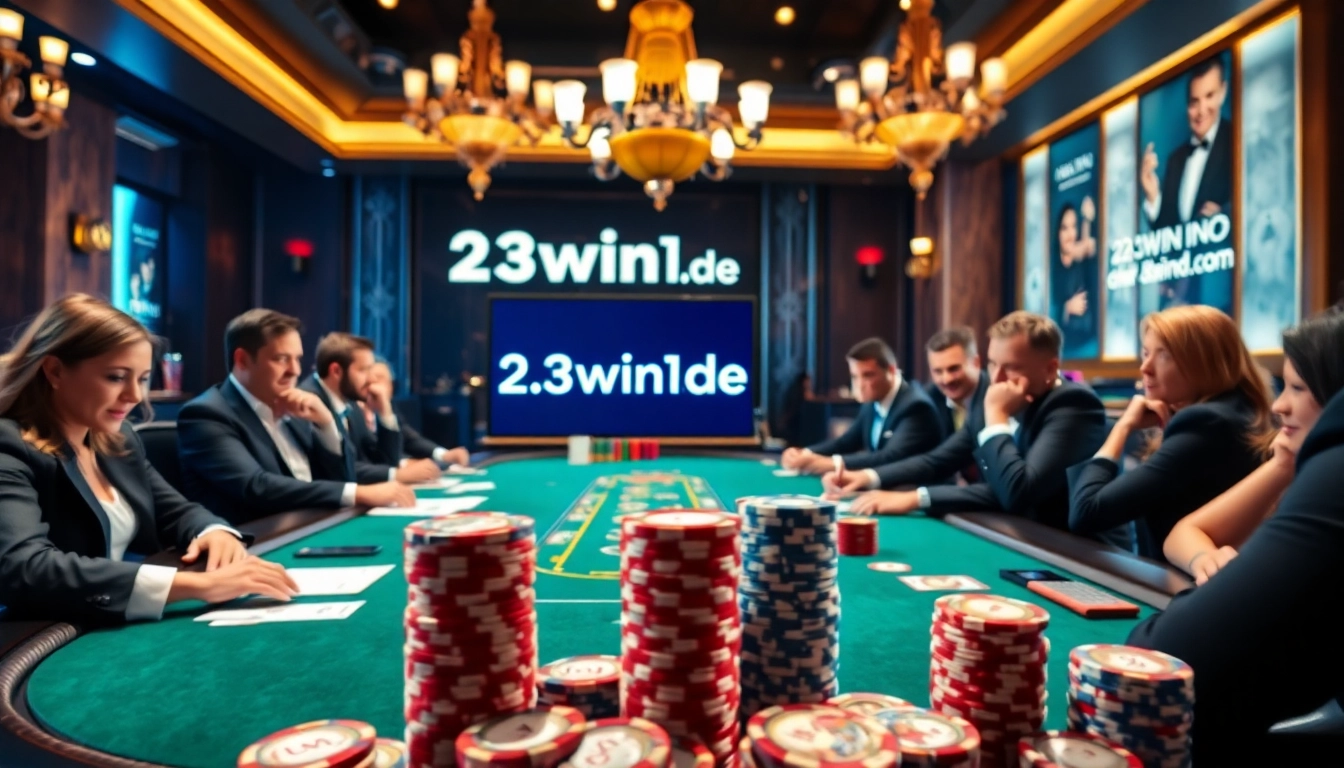 Players enjoying a thrilling game at 23win1.de.com poker table, showcasing strategy and excitement.
