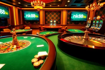 Navigating the nk88 bio online casino environment with excitement at vibrant gaming tables.