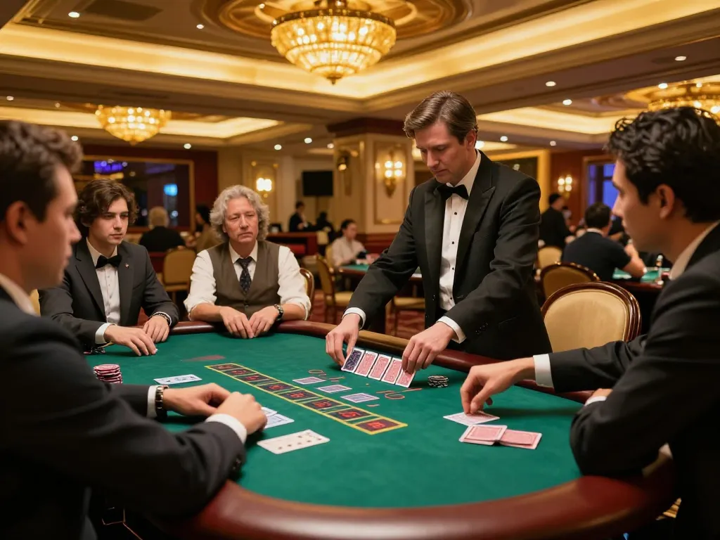 Engaged players placing bets at a lively blackjack table at sky88 casino.