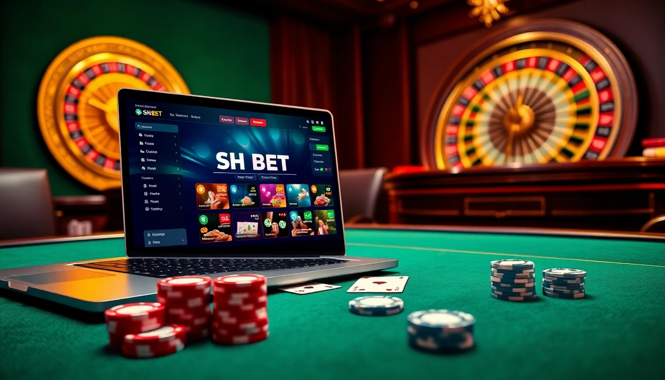 Experience thrilling casino action with the SH BET interface displayed on a modern laptop.