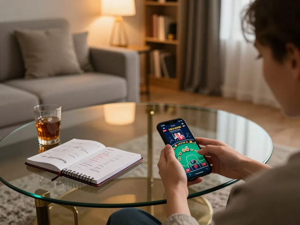 Engaging in mobile betting with Link truy cập Lu88 in a cozy online casino setup at home.
