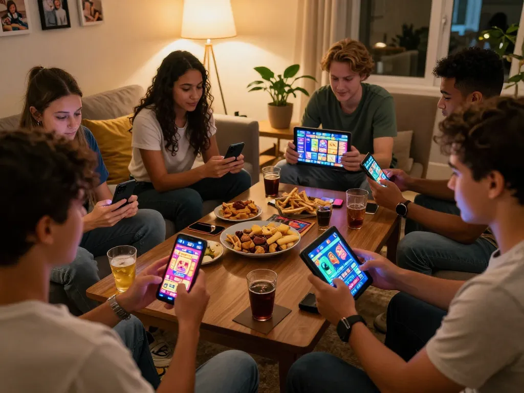 Players engaging in fun tg88 slot games on mobile devices within a cozy home setting