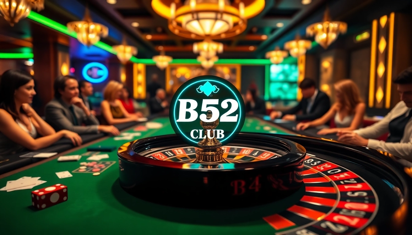 Experience the thrill of gaming at B52 Club's modern casino with poker chips and cards.