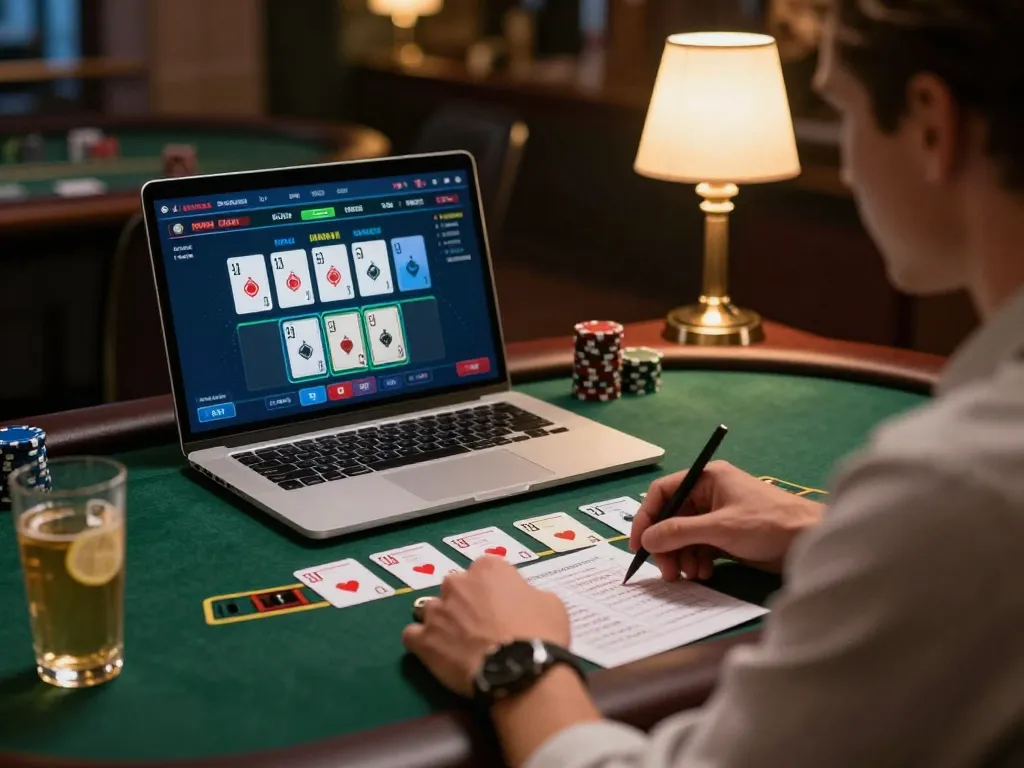 VUA88 player strategically placing bets in an online blackjack game on a laptop.