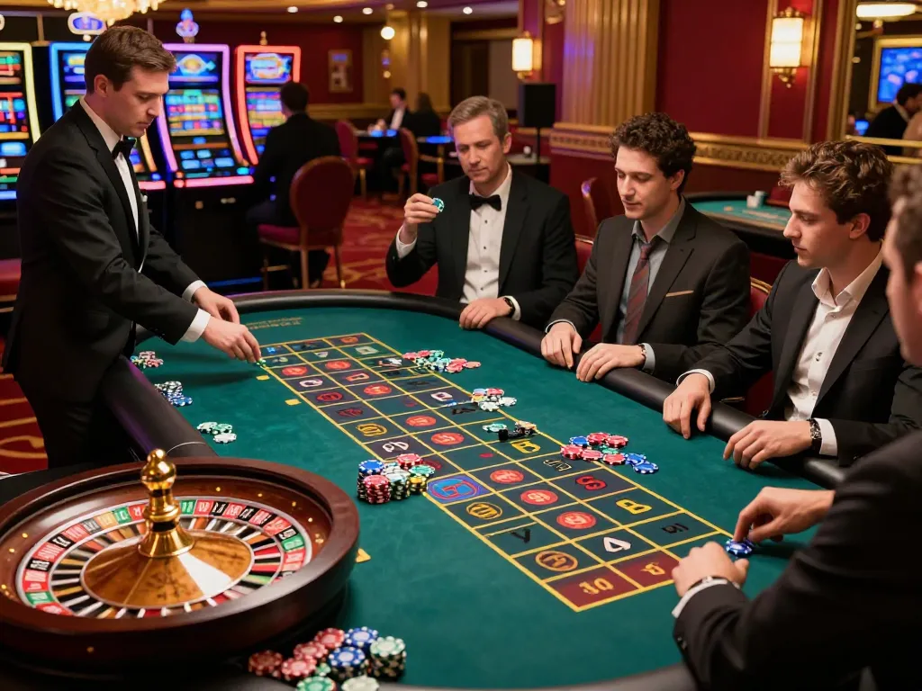Engaged players at a roulette table in a casino, experiencing nohu excitement during gameplay.