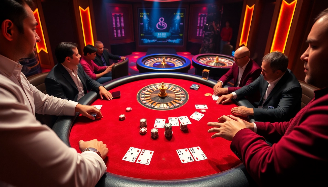 Sunwin players engaging in an exciting game of poker at a luxurious casino table.