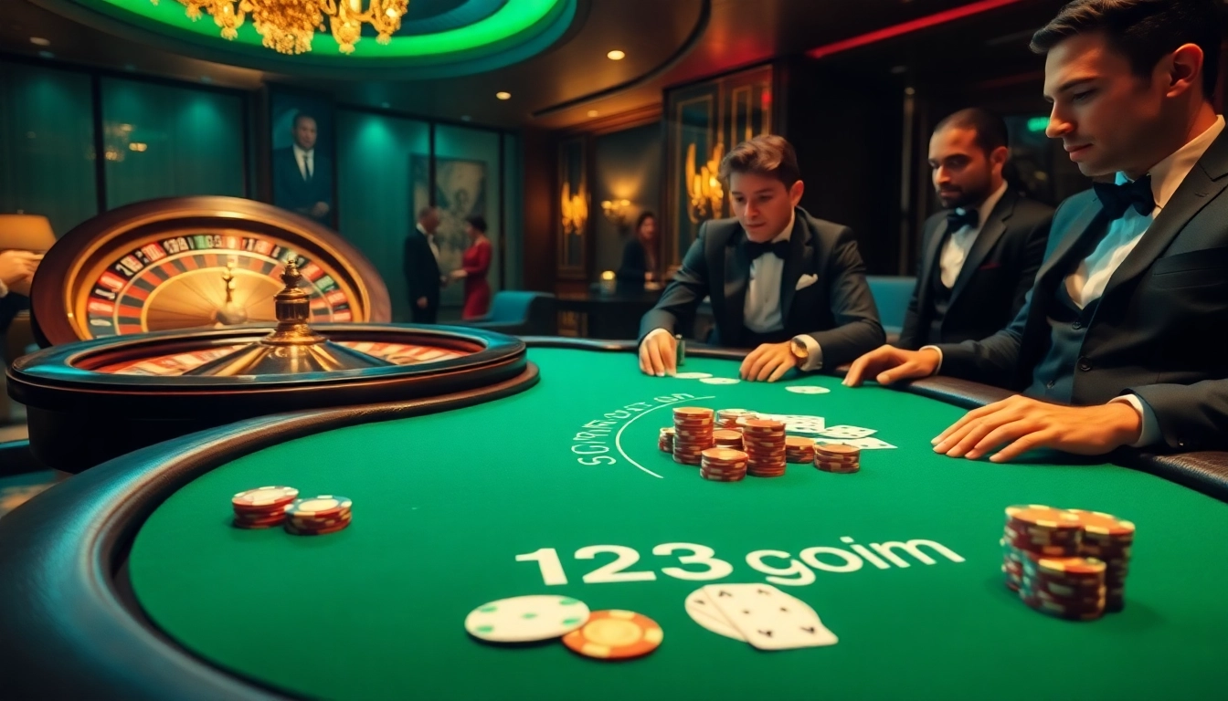 Engage in high-stakes poker at 123ga.com, featuring dynamic gaming atmosphere and luxury elements.