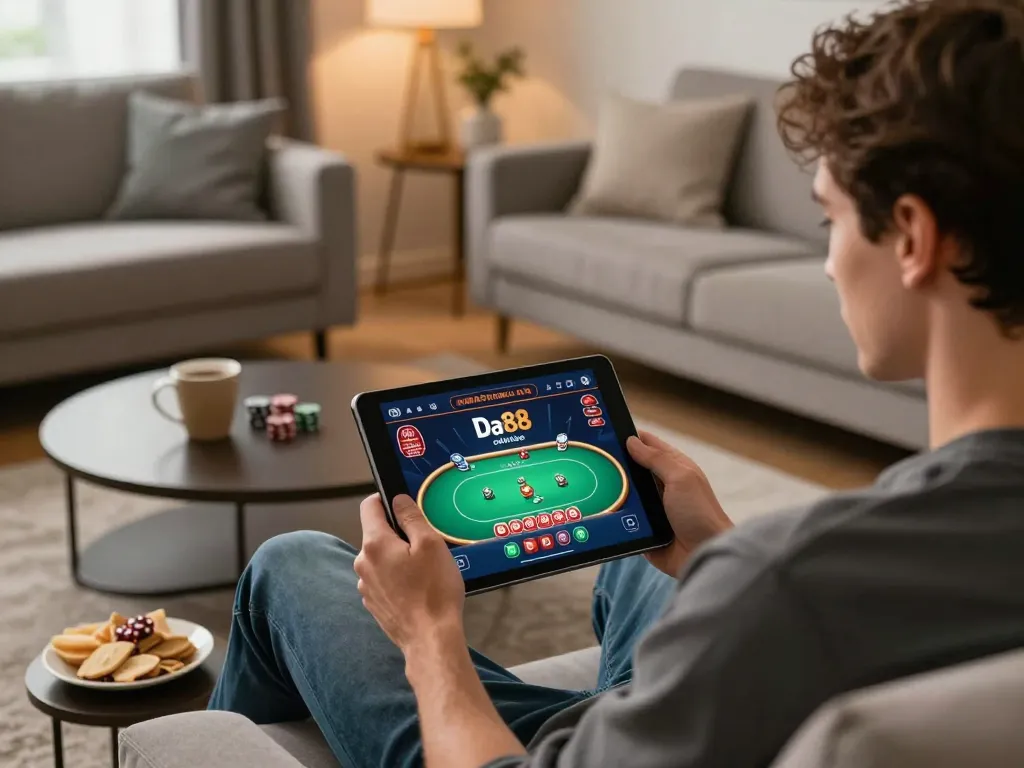 Player enjoying online gaming on Da88 chính thức platform in a comfortable home setting.