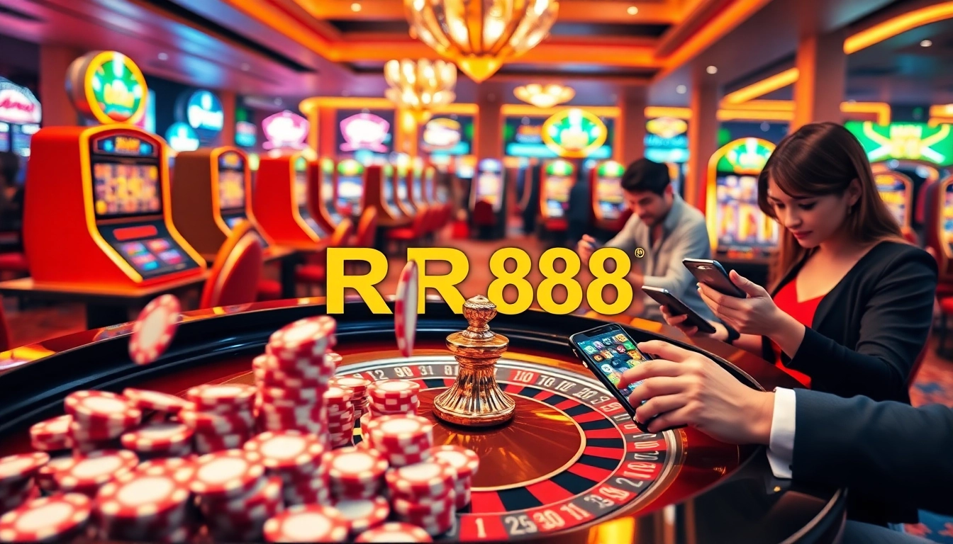Engaging players enjoying the thrill of RR88 APK in a vibrant casino atmosphere.