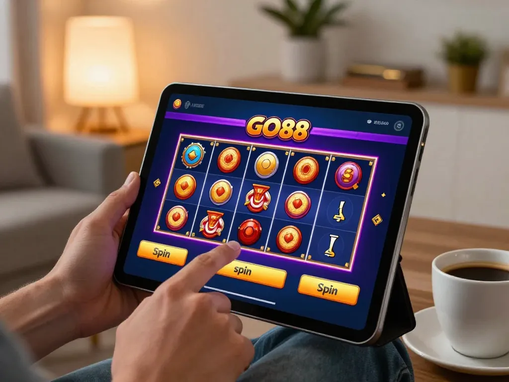 Experience the thrill of TẢI GO88 on your mobile device while spinning colorful slots at home.
