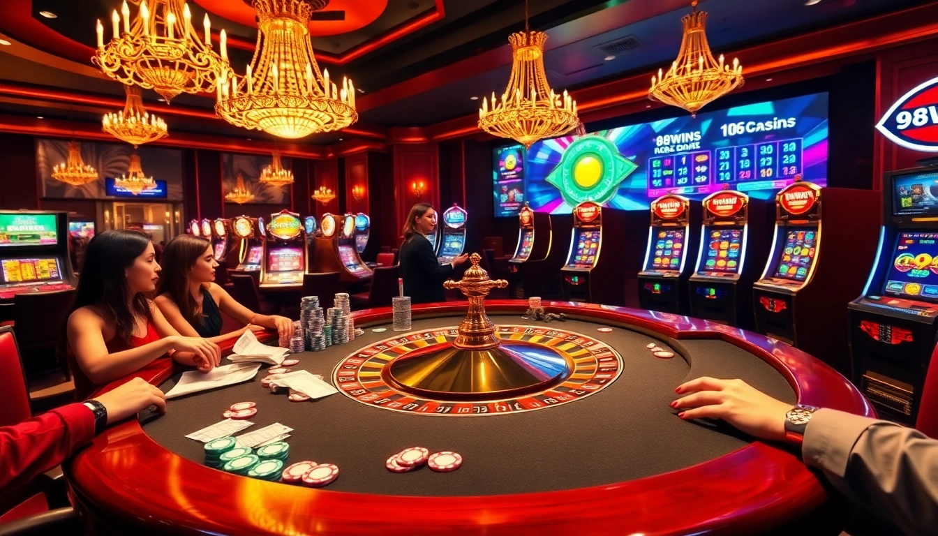 Players celebrating a win at the roulette table in 98WINS CO COM casino.