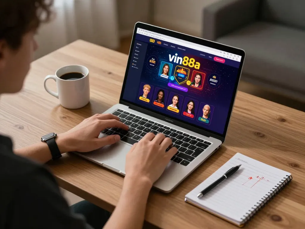 Person enjoying online gaming on vin88a platform with strategy notes, showcasing responsible gambling.