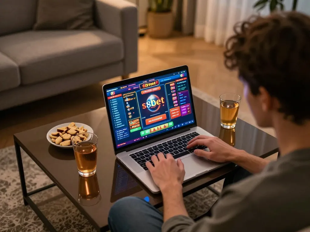 Engaging in s8bet game strategies from home, enjoying a cozy online gambling experience.