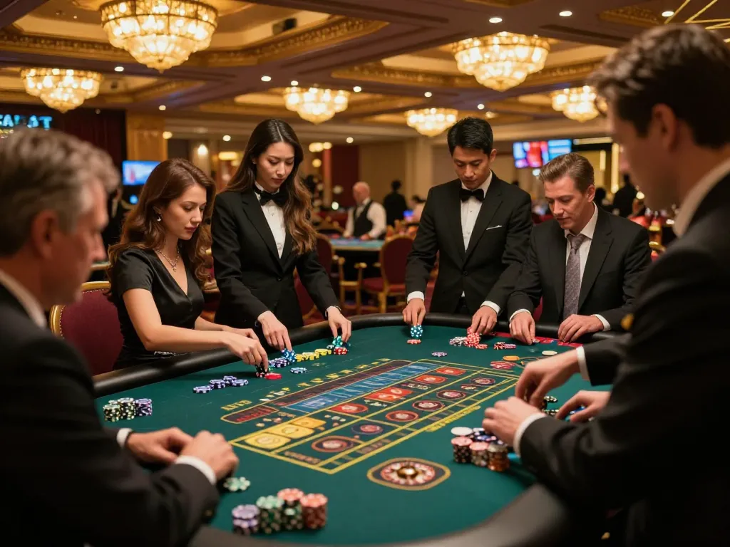 vin88sa players placing bets at exciting roulette tables in a lively casino setting