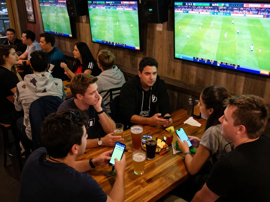 Engaging soccer tips being shared among enthusiastic fans at a bustling sports bar