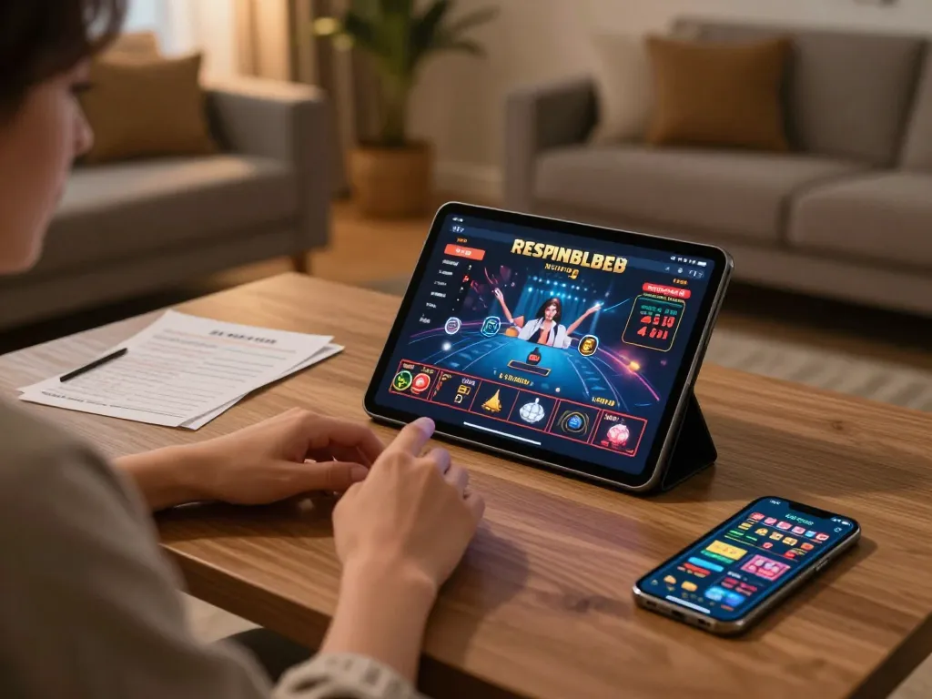 Engaging with online casino gameplay on Trang chủ 888new in a cozy home setting, showcasing responsible gaming.
