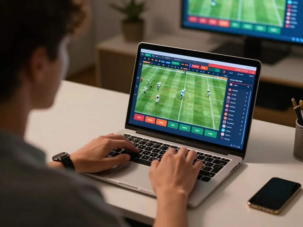 Placing bets on 28bets using a laptop with live odds, showcasing sports betting excitement.