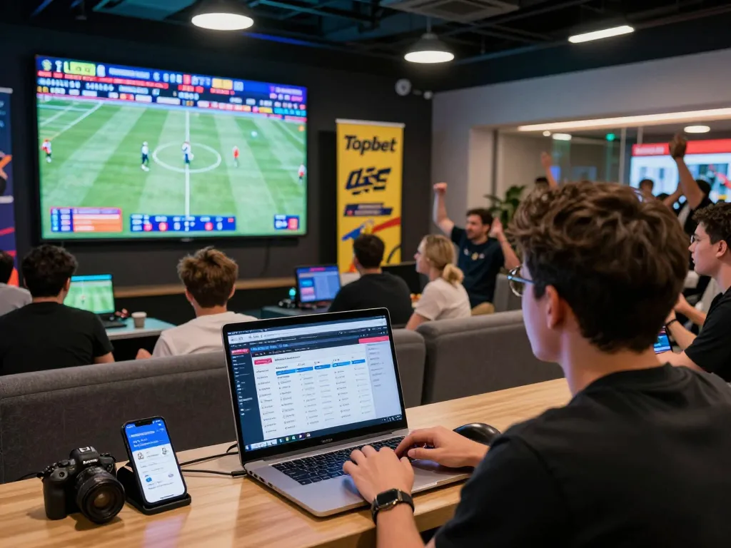 Exciting scene of sports betting with Topbet offers and live games.