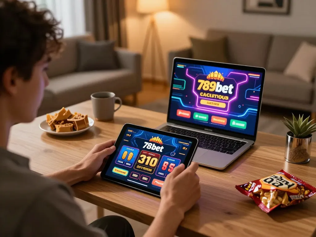 Player enjoying engaging games on the 789bet app, illustrating online gambling excitement.