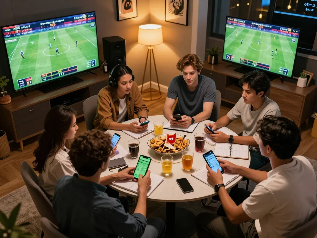 Energetic sports betting moment at home with screen displaying live matches on luongson tv.