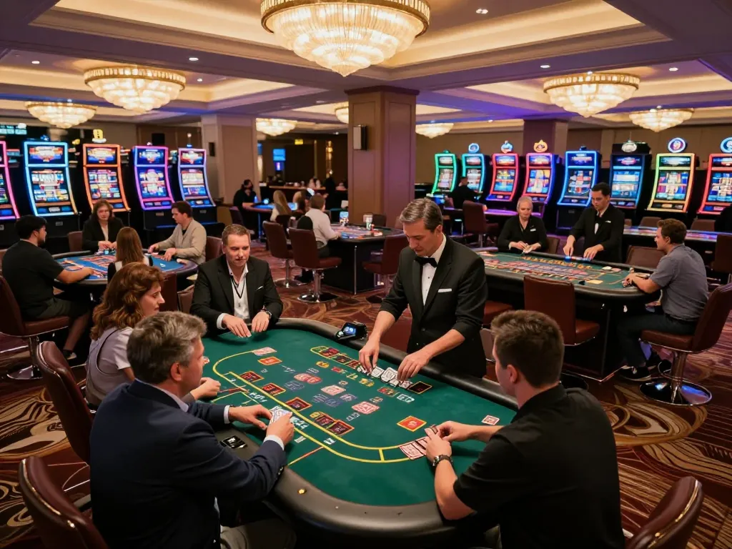 Players enjoying blackjack games at an upscale casino, showcasing co88i's vibrant gaming atmosphere.