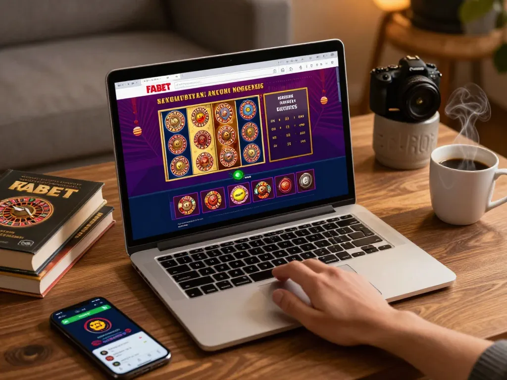 Engaging player enjoying FABET's online casino with a vibrant gaming interface, capturing responsible gambling experience.