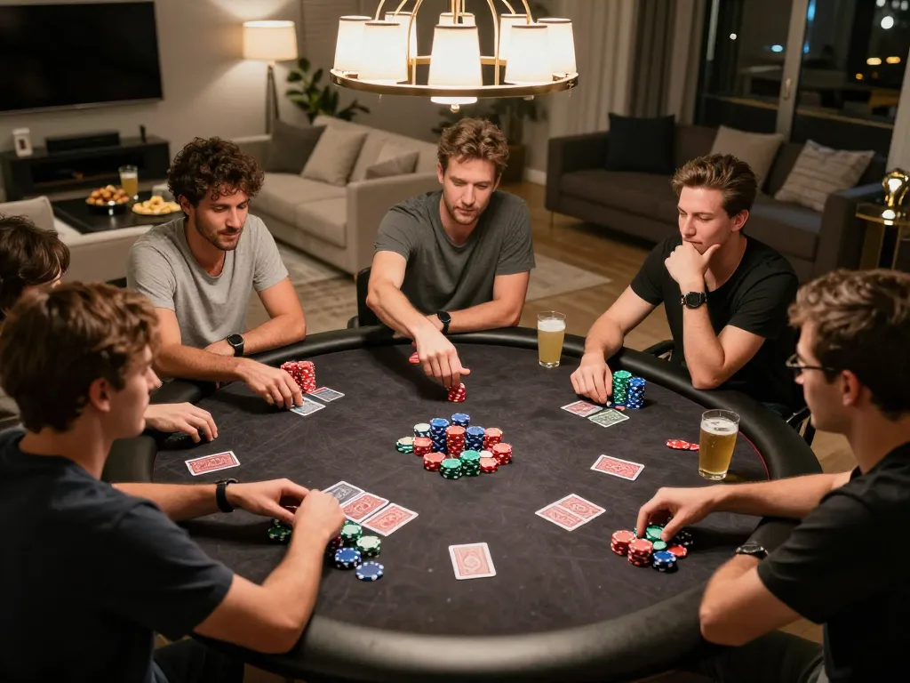 Players engaged in an exciting poker game at home representing the thrilling experience of vu88 casino gaming.