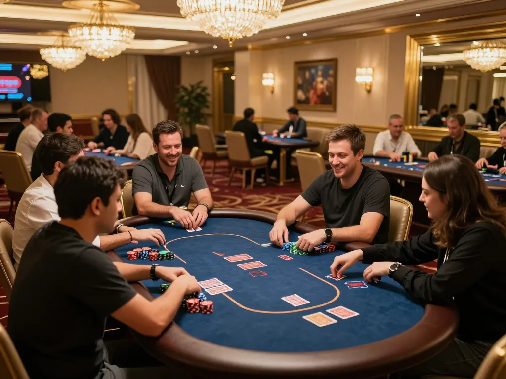 g28 trang chủ players strategizing at a luxurious poker table in high-end casino