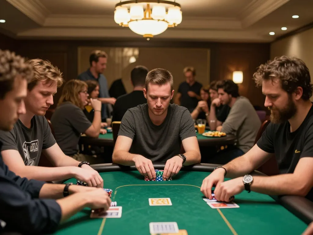 nk88 professional poker game with players analyzing cards and bets in an inviting atmosphere