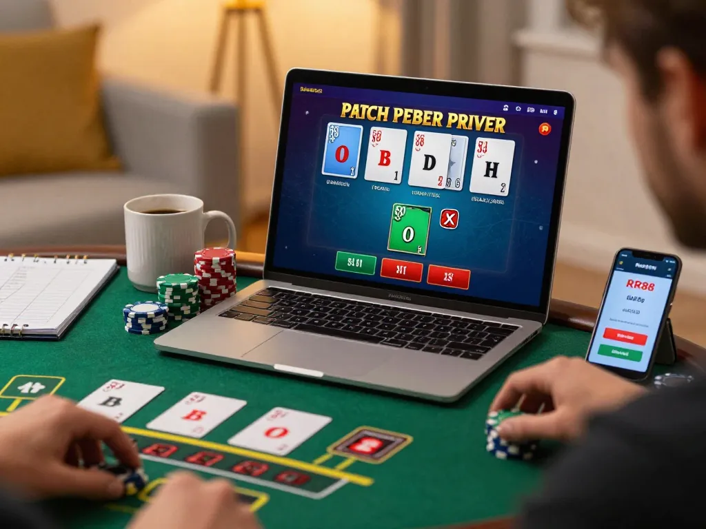 Engaging player enjoying online blackjack game on RR88 platform with vibrant setup.