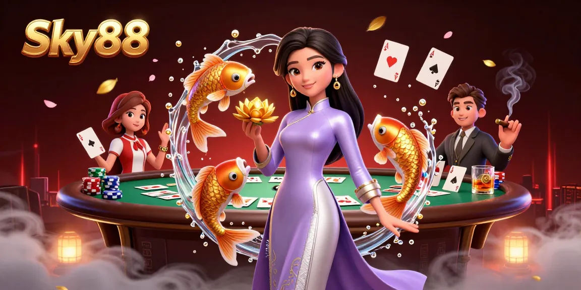 Experience exciting gameplay at Sky88 with vibrant casino action and the charm of Asian aesthetics.