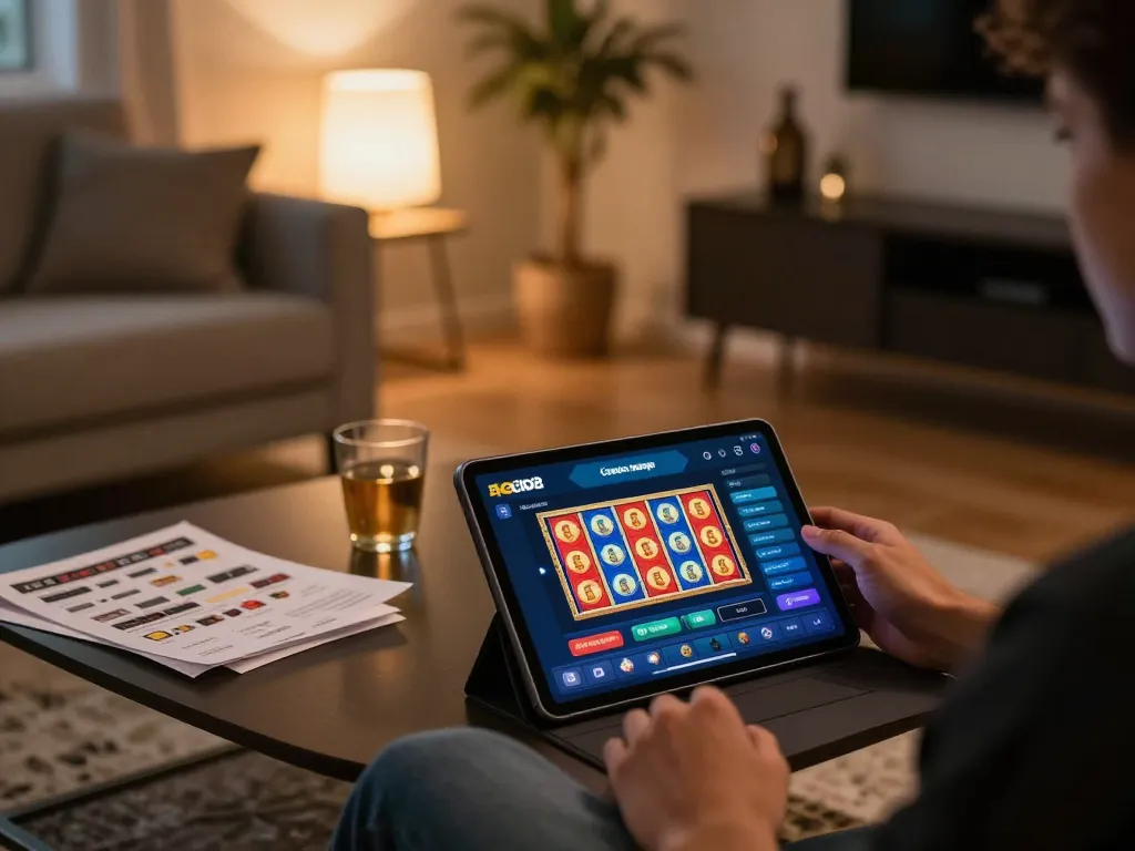 Player using the alo8 center app on tablet for an engaging online casino experience
