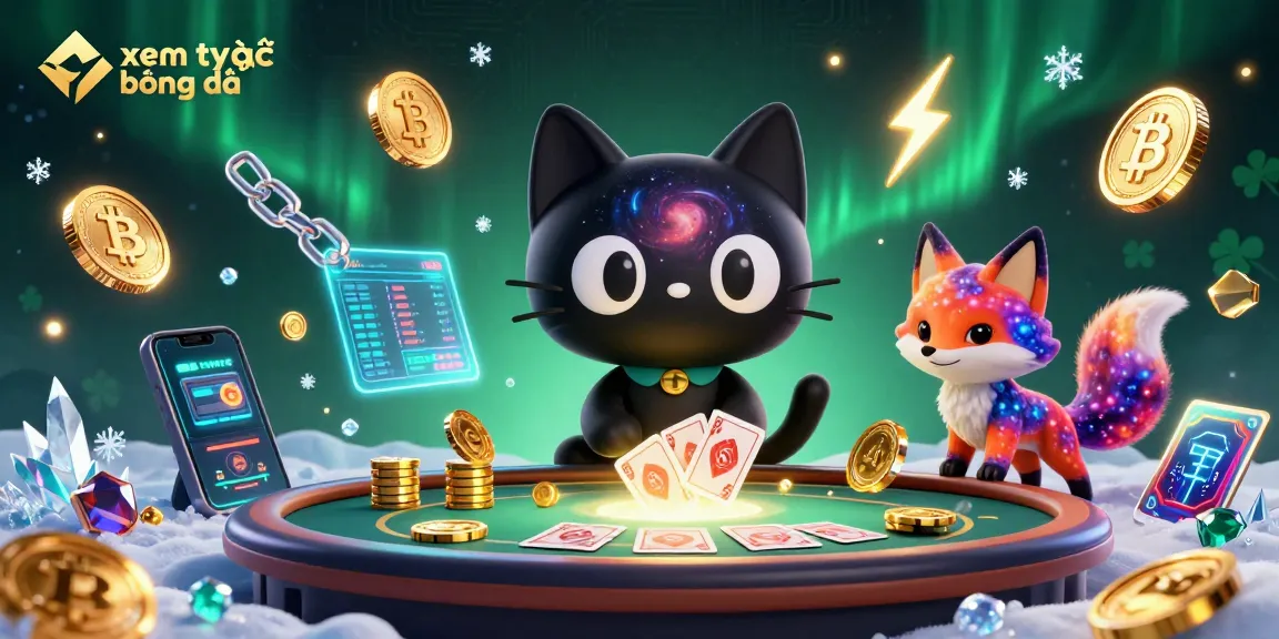 Experience xem trực tiếp bóng đá with a cosmic cat and nebula fox in a vibrant casino scene.