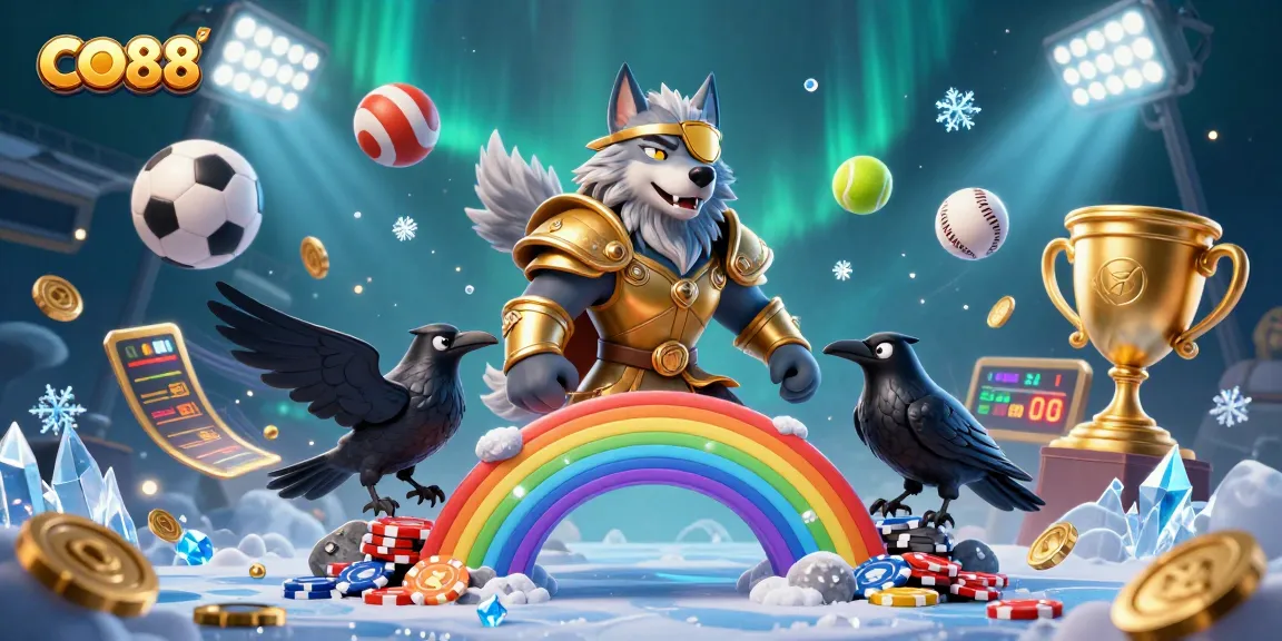 Experience CO88 with vibrant visuals of Norse mythology and dynamic sports betting elements.