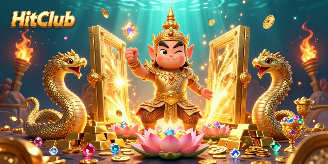 HitClub's vibrant gaming scene featuring the temple guardian and golden treasures enhancing player experience.