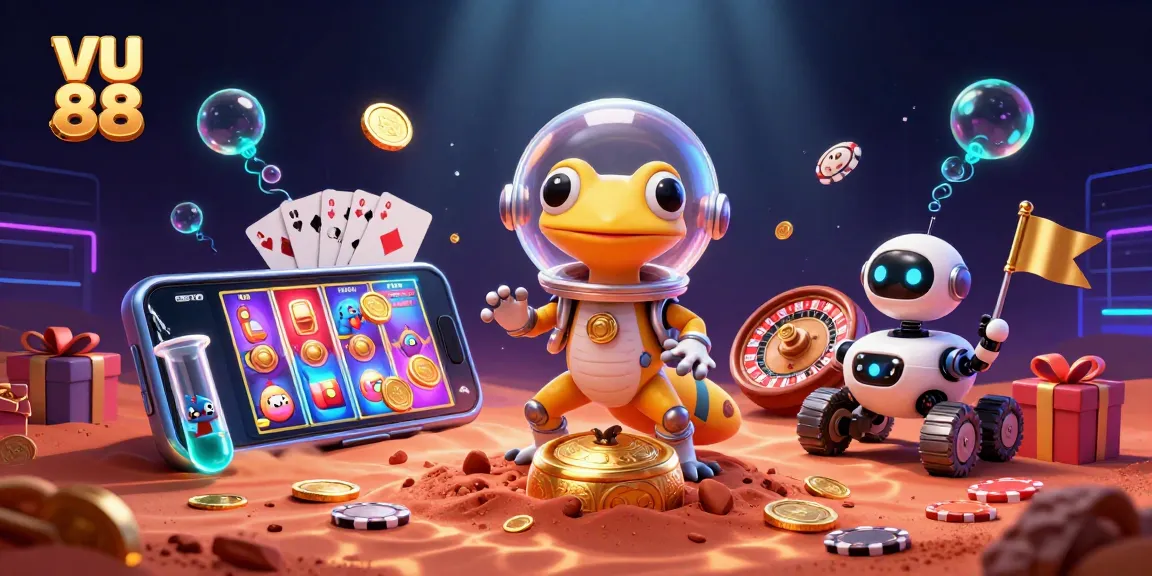 Experience thrilling games at vu 88 with our vibrant casino-themed digital art illustration.