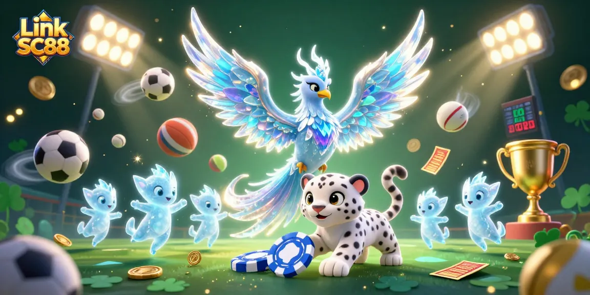 Engage with Link SC88 at a vibrant casino scene featuring a magical phoenix and sports elements.