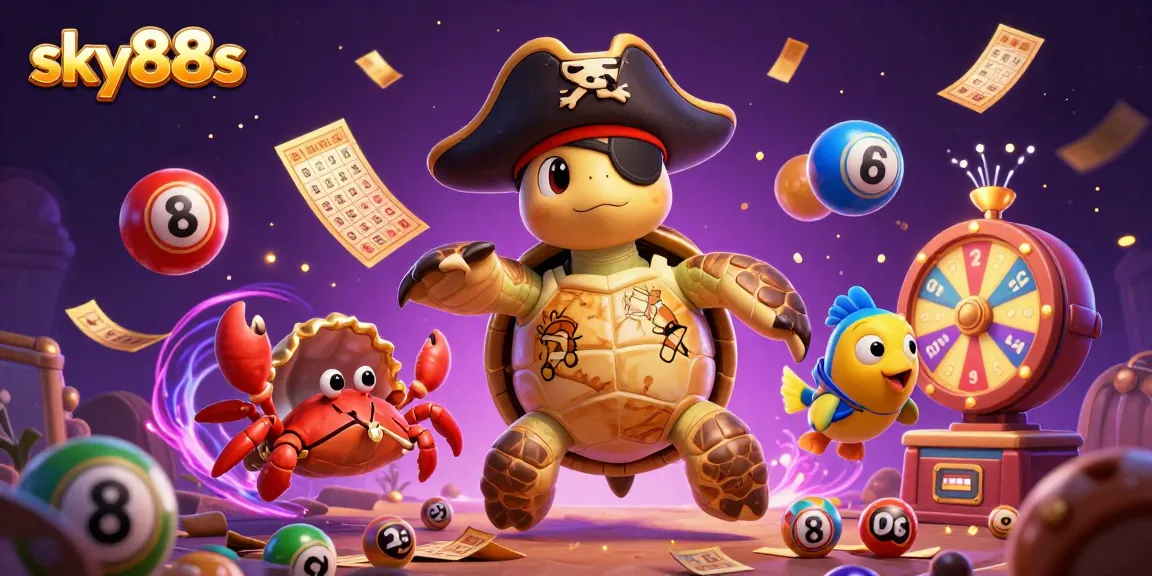 Experience excitement at sky88s with vibrant casino elements including lottery balls and treasure.