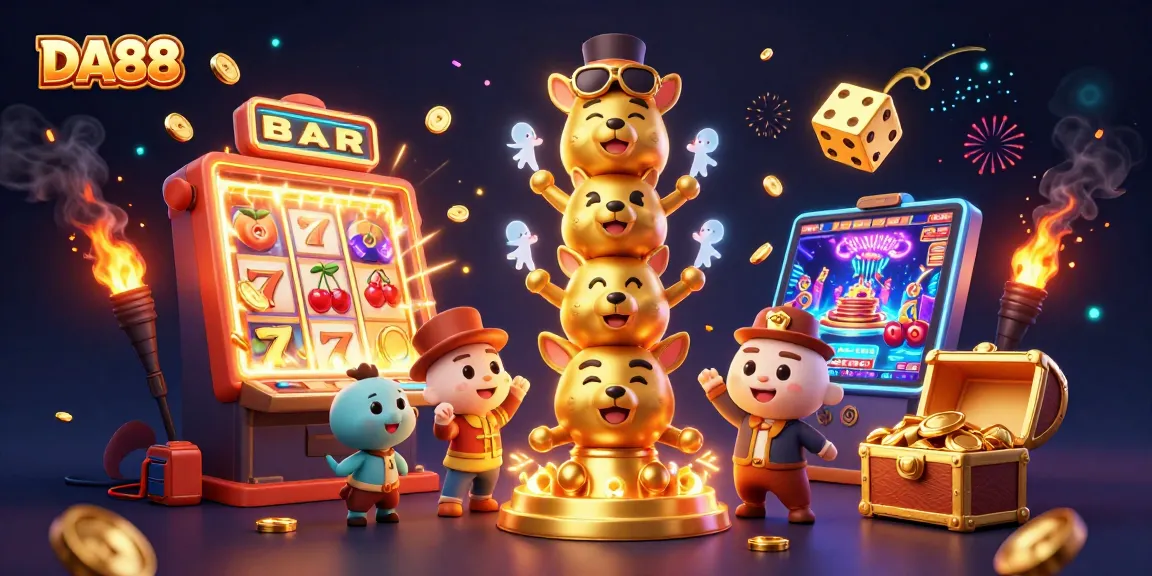 DA88 brings excitement to the casino with a vibrant slot machine jackpot scene.