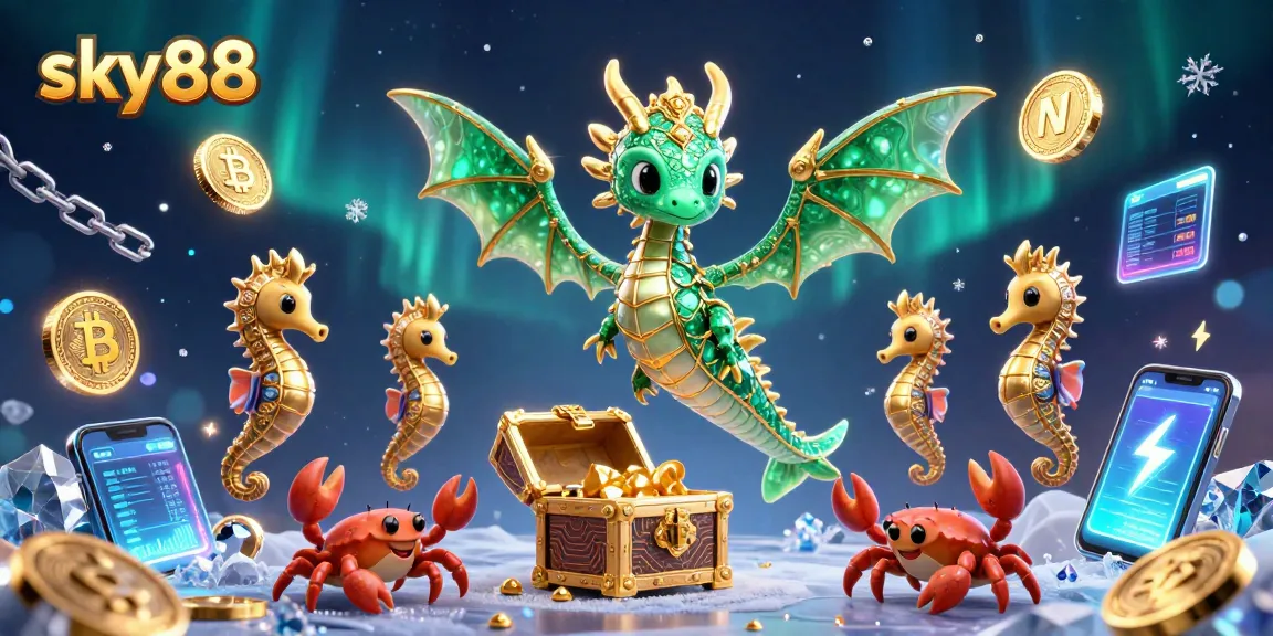 Experience thrilling gaming with sky88, featuring a mystical sea dragon and crypto elements.