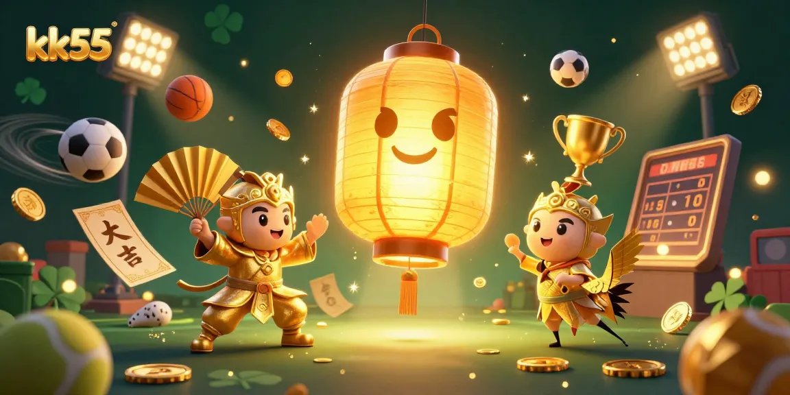 Experience excitement with kk55 in a vibrant casino scene featuring lucky symbols and dynamic gaming elements.