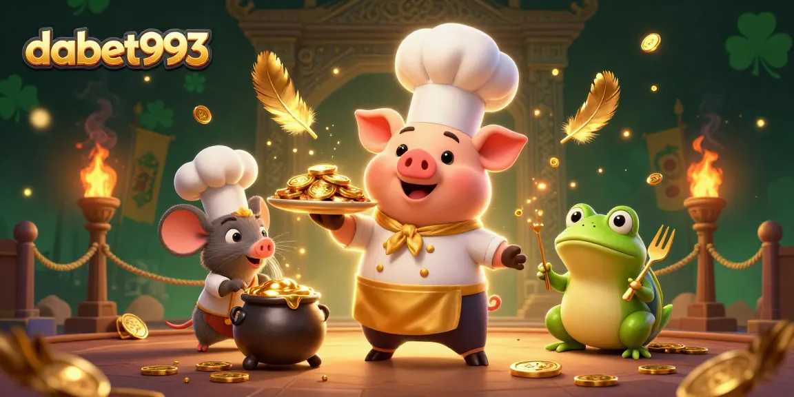 Experience dabet993 with its exciting games and vibrant casino atmosphere featuring a chef pig, sous-chef mouse, and critic frog.