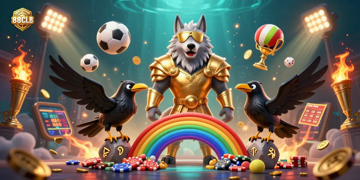 Engage with 88CLB's vibrant gambling experience in a dynamic 3D casino-themed scene.